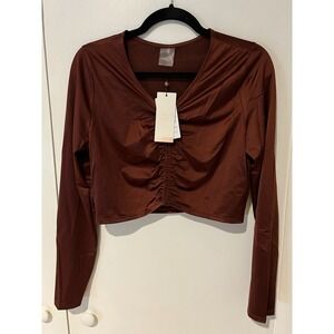 NWT Calia Rash Guard Large‎ Long Sleeve Ruched Top Red Brown Womens Swim Shirt